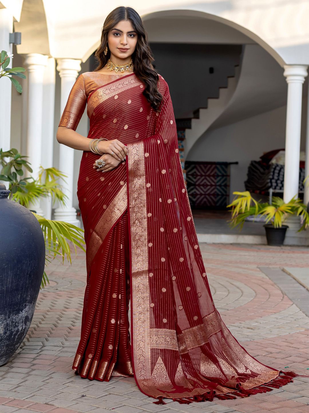 

Saree mall Woven Design Zari Kanjeevaram Sarees, Maroon