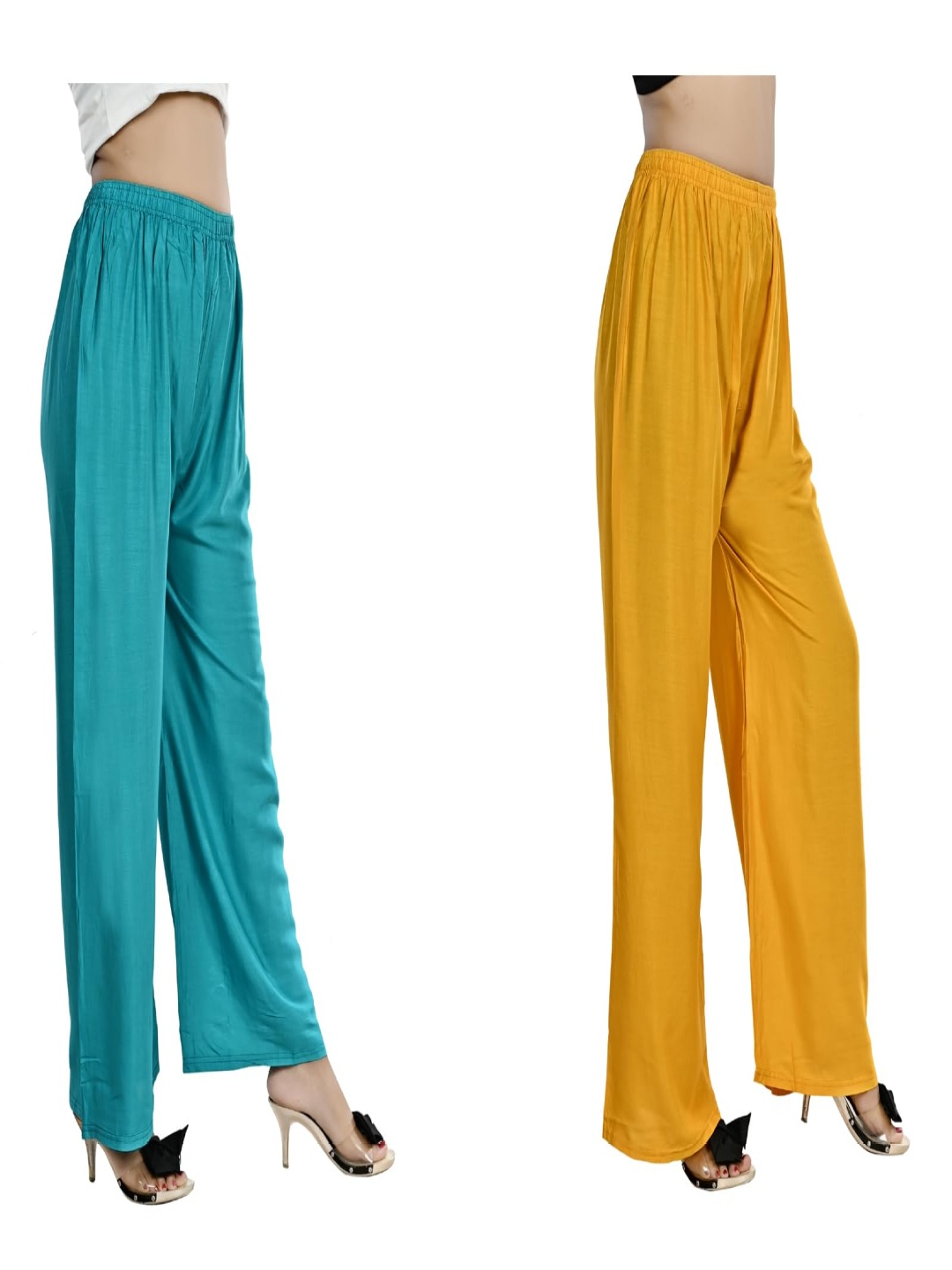 

NarNari Pack Of 2 Mid Rise Flared Palazzos, Turquoise blue