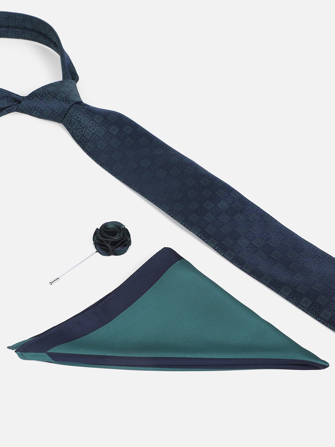 

Louis Philippe Men Tie Pocket Square And Lapel Pin Accessory Gift Set, Green