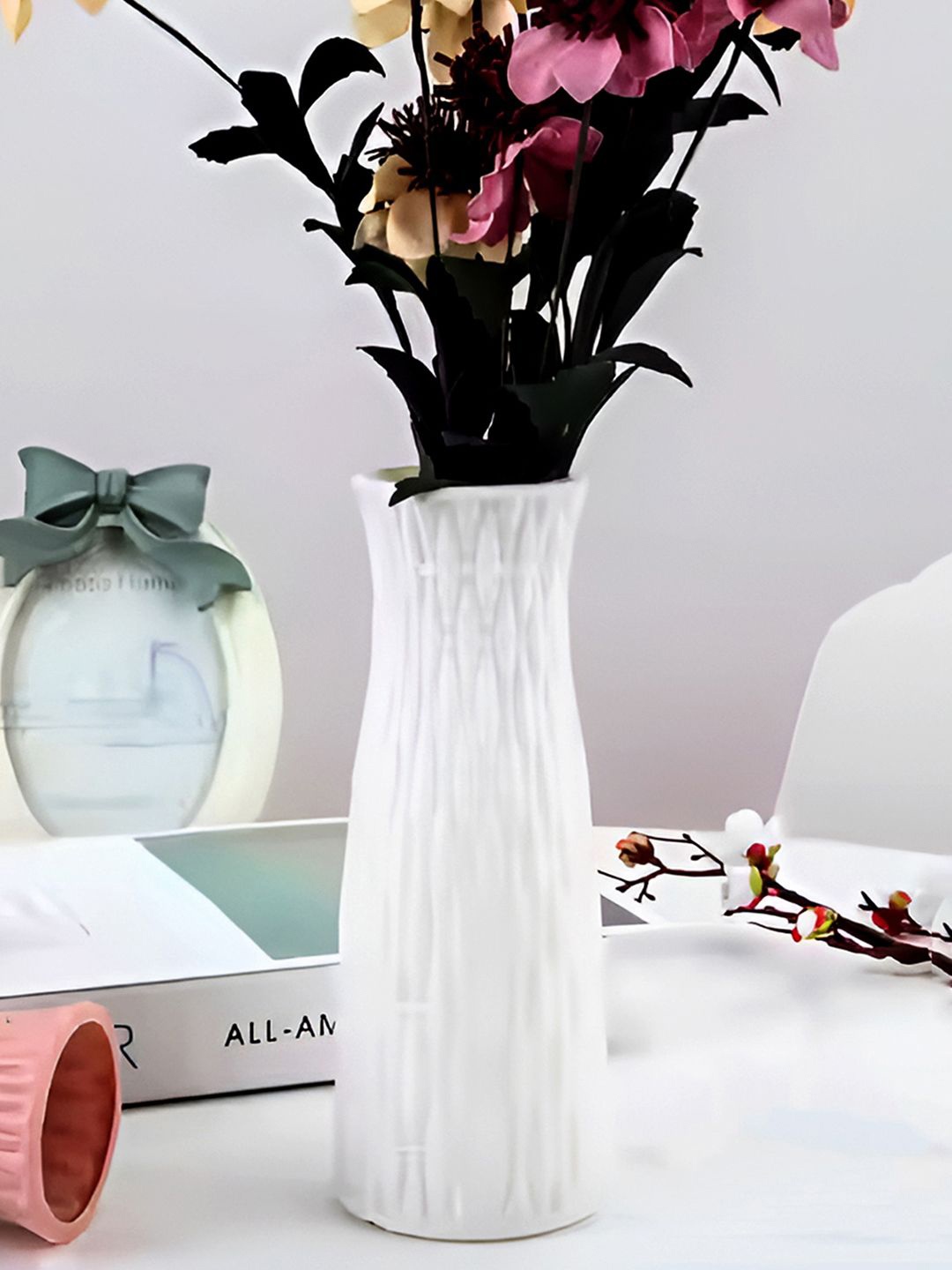 

DecorTwist White Plastic Flower Vases for Home Decor (Pack of 3)