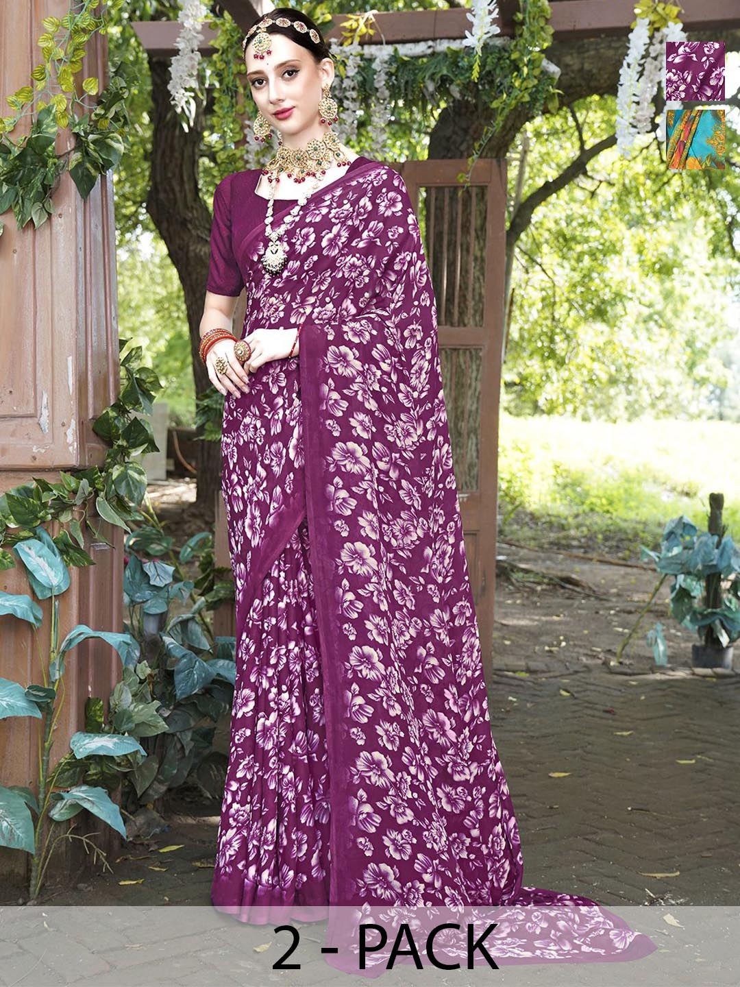 

Anouk Rustic Floral Poly Georgette Saree, Turquoise blue