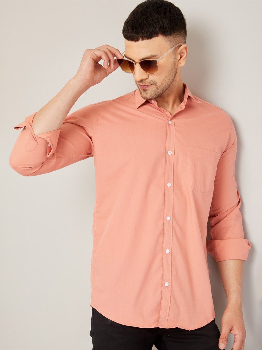 

Le Mec Men Opaque Casual Shirt, Peach