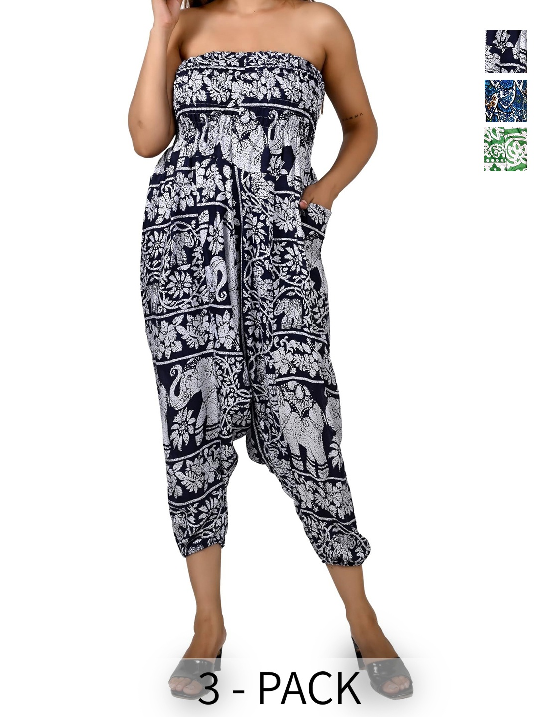 

NarNari Women Pack Of 3 Printed Harem pants, Black