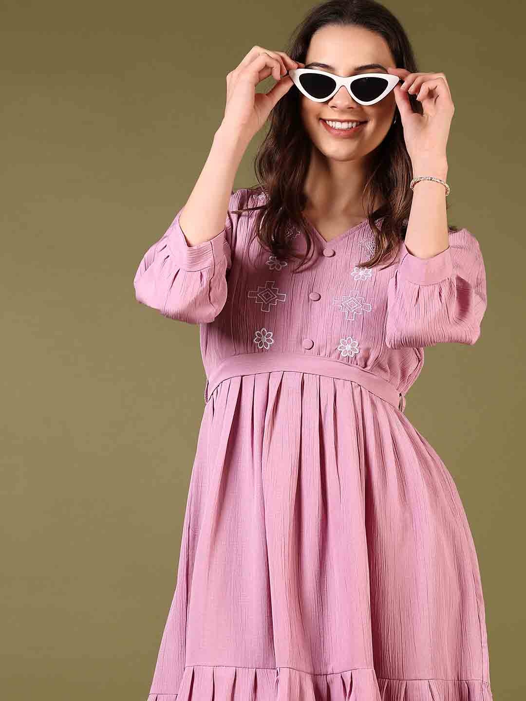 

V-Mart Floral Cold-Shoulder Fit & Flare Midi Dress, Pink