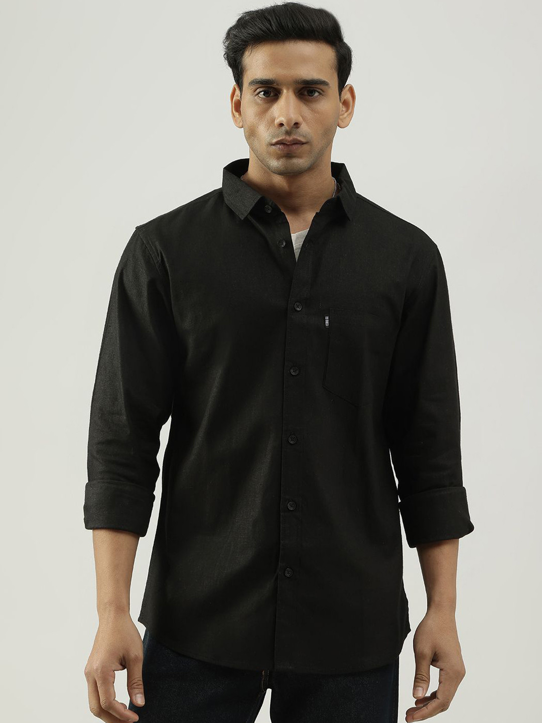

Code 61 Men Standard Slim Fit Opaque Casual Shirt, Black