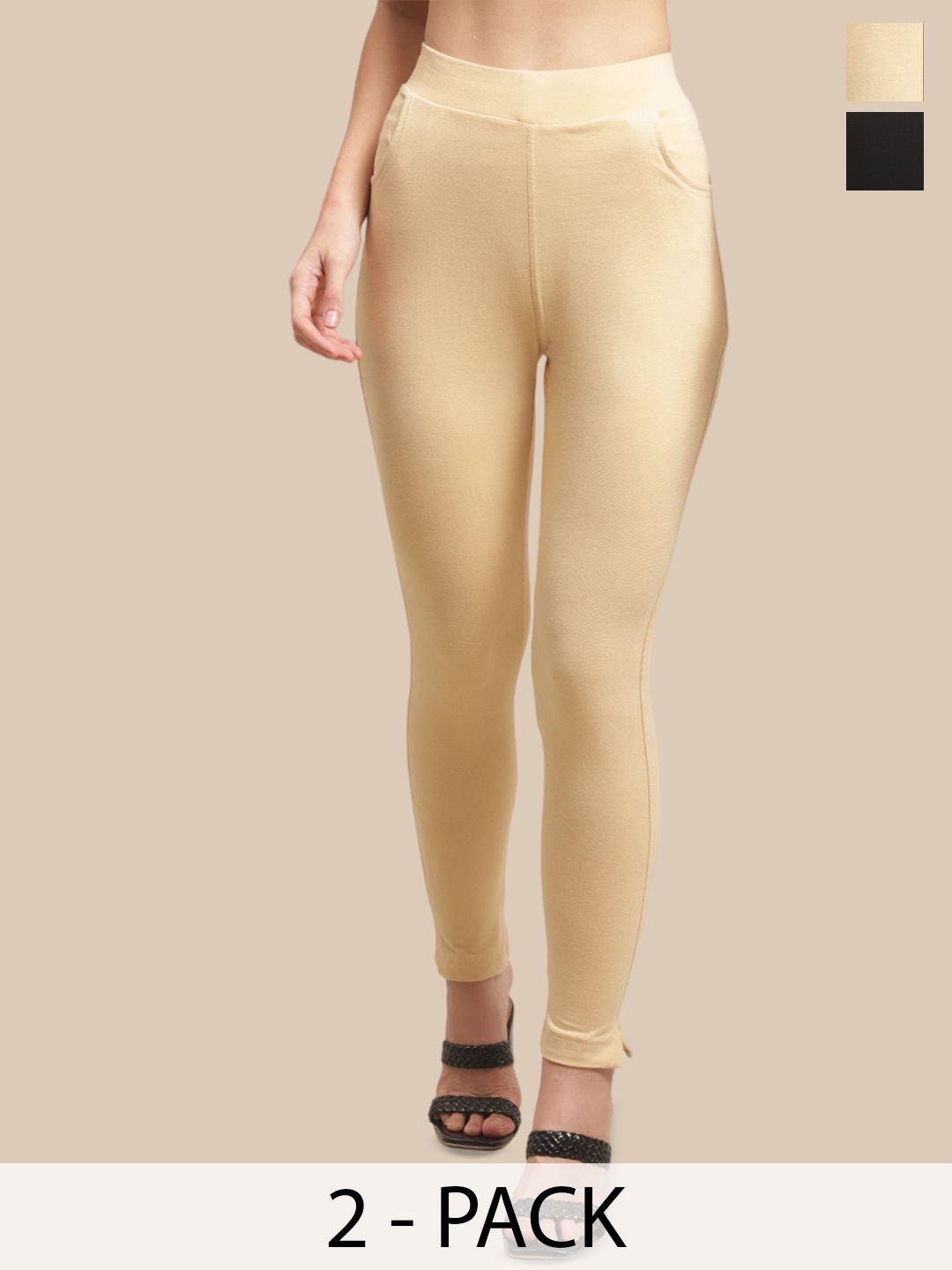 

Valles365 by S.C. Plus Size Pack Of 2 Women Cotton Ankle Length Leggings, Black