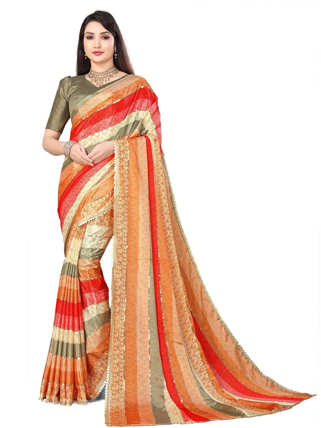 

Moda Rapido Embellished Sequinned Pure Georgette Saree, Orange