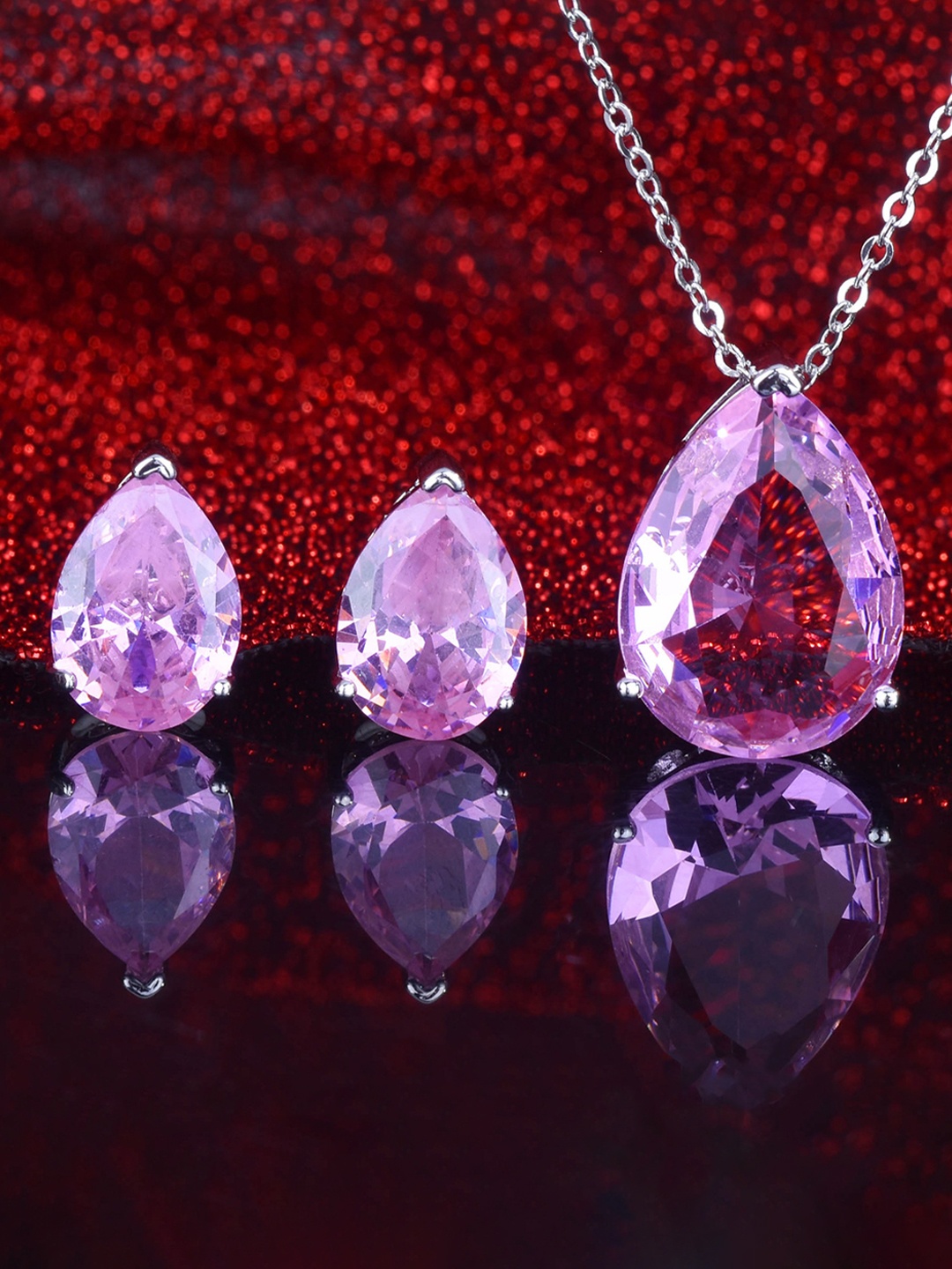

Jewels Galaxy Silver-Plated Cubic Zirconia-Studded Jewellery Set