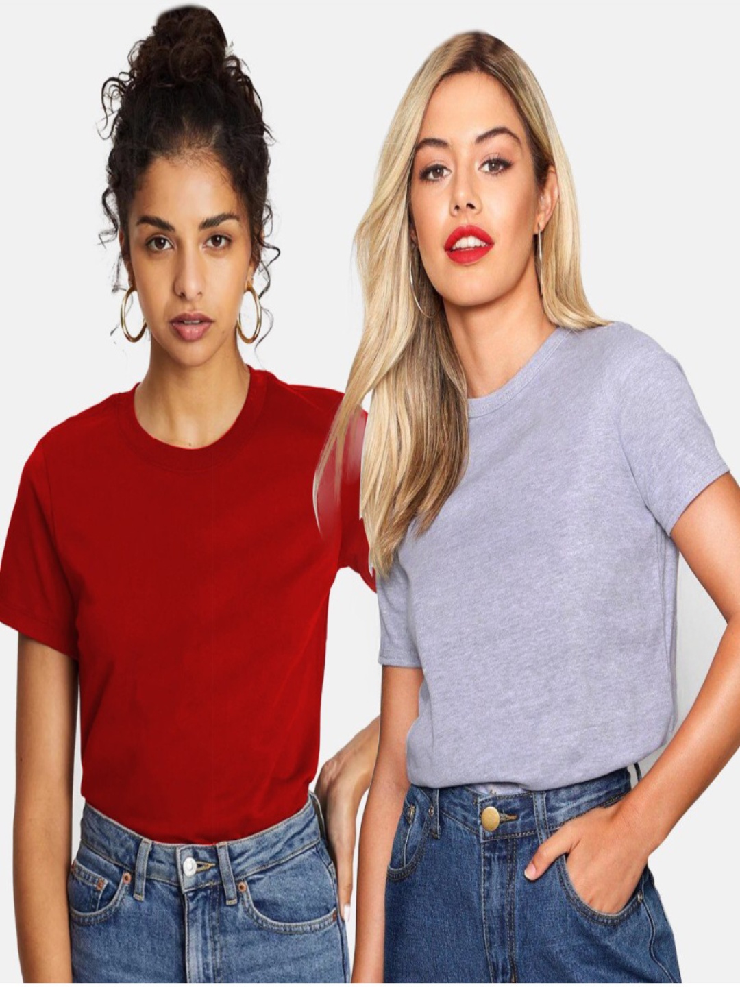 

DEEPMAYRA COLLECTION Women Pack Of 2 Solid Round Neck Cotton T-shirts, Multi