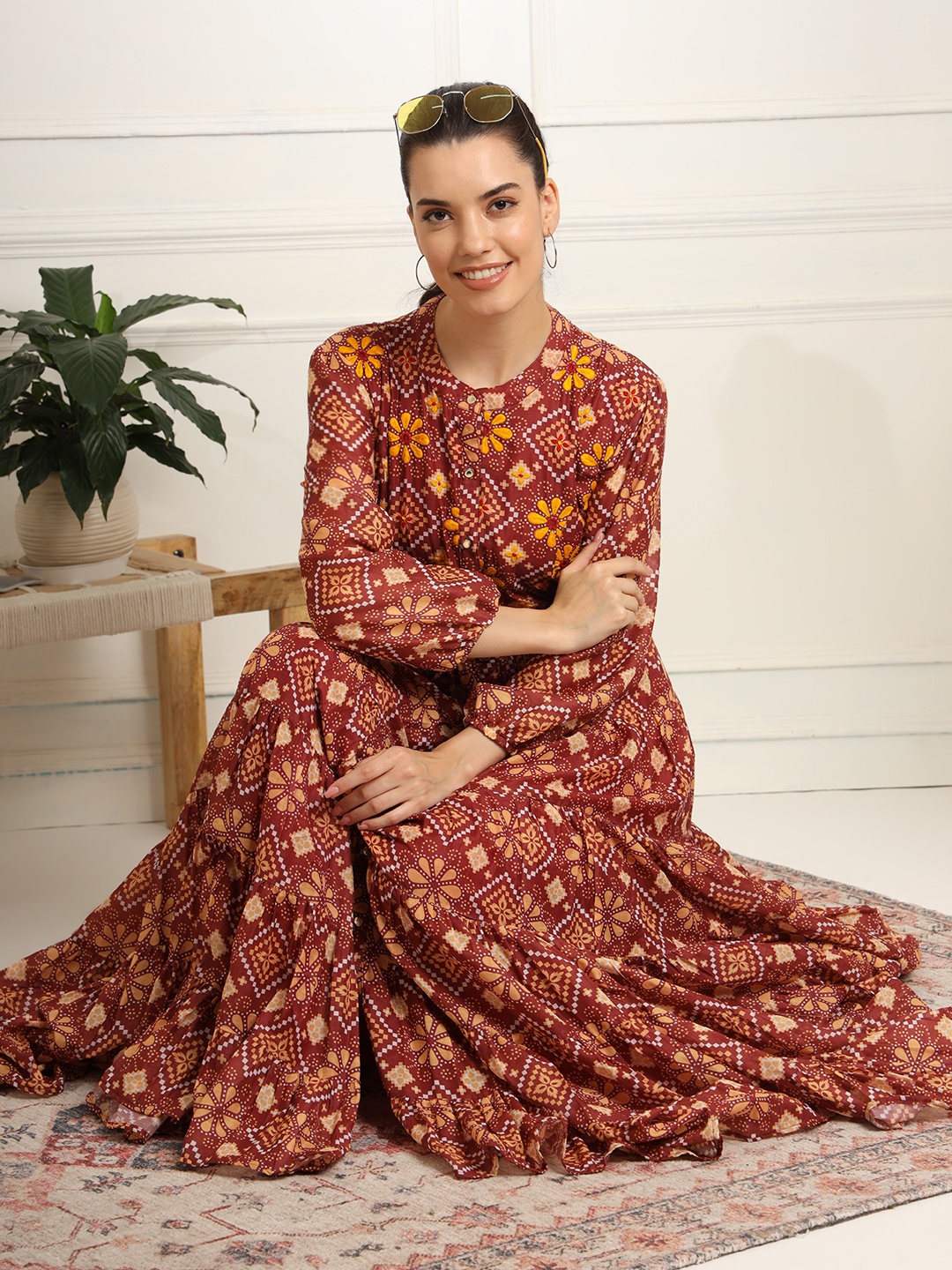 

SUFIZA LIFESTYLE Floral Print Bell Sleeve Maxi Midi Dress, Orange