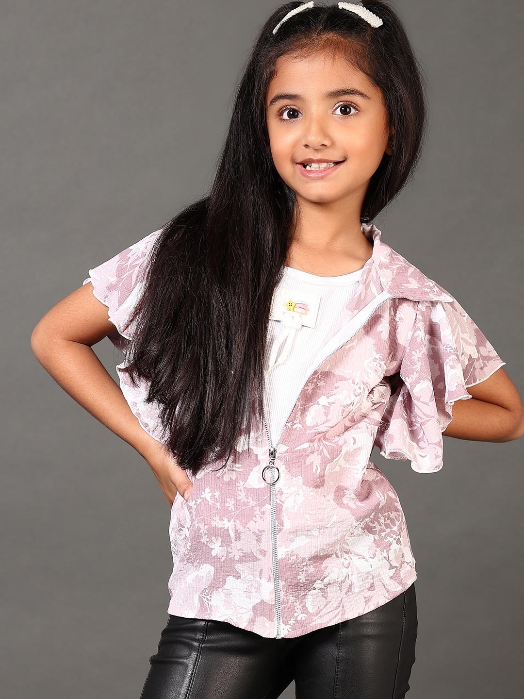 

V-Mart Floral Print Flutter Sleeve Cotton Top, Lavender