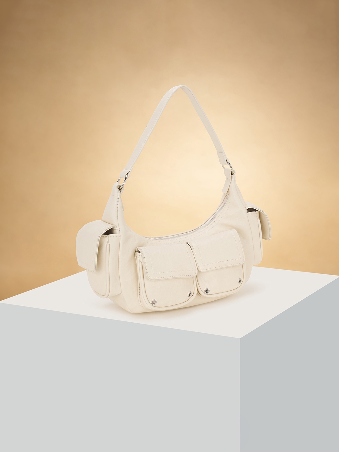 

Forever Glam by Pantaloons Colourblocked PU Structured Shoulder Bag, Off white