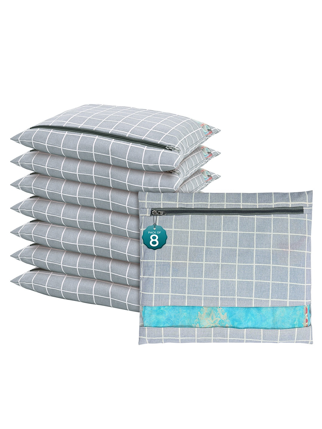 

Kuber Industries Grey 8 Pcs Regular Single Saree Cover Multi-Utility Storage Organisers