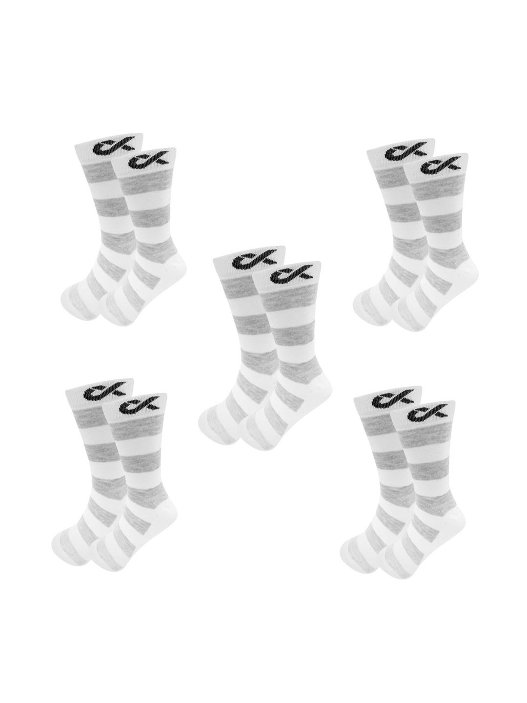 

Xjarvis Men Pack Of 5 Striped Cotton Super Soft & Odour-Free Breathable Calf Length Socks, White