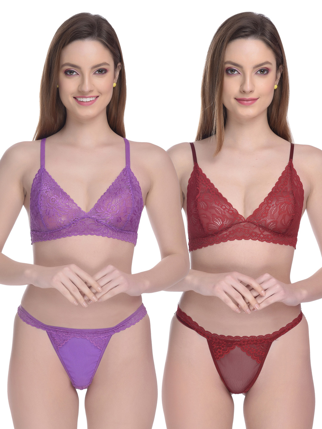 

chia fashions Women Pack Of 2 Non Padded Non-Wired Lingerie Set, Purple