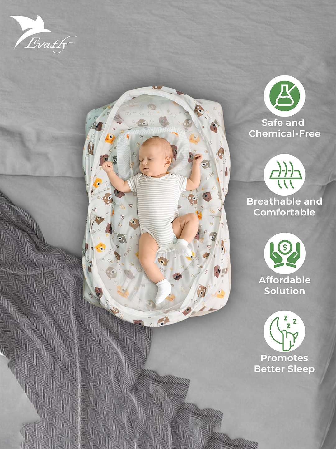 

Evafly Kids Cream-Coloured & Brown Crib Size Tent Mosquito Net