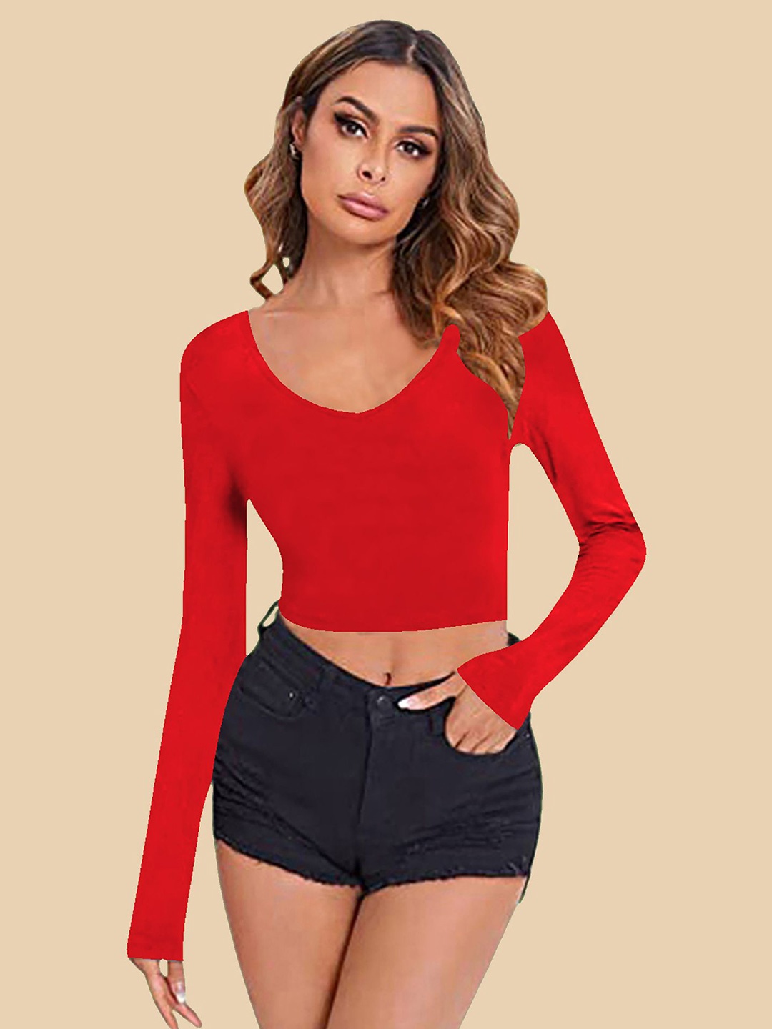 

Dream Beauty Fashion Women Fitted Crop Top, Red