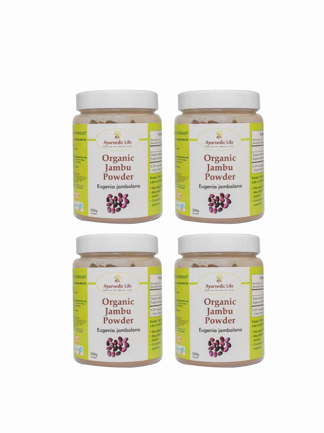 

Ayurvedic Life Set Of 4 Organic Jambu Powder - 200 g Each, Na