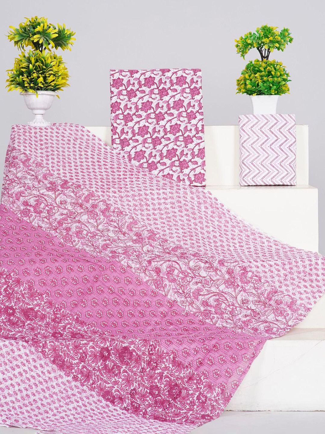

TROPWEAR Printed Pure Cotton Unstitched Dress Material, Pink