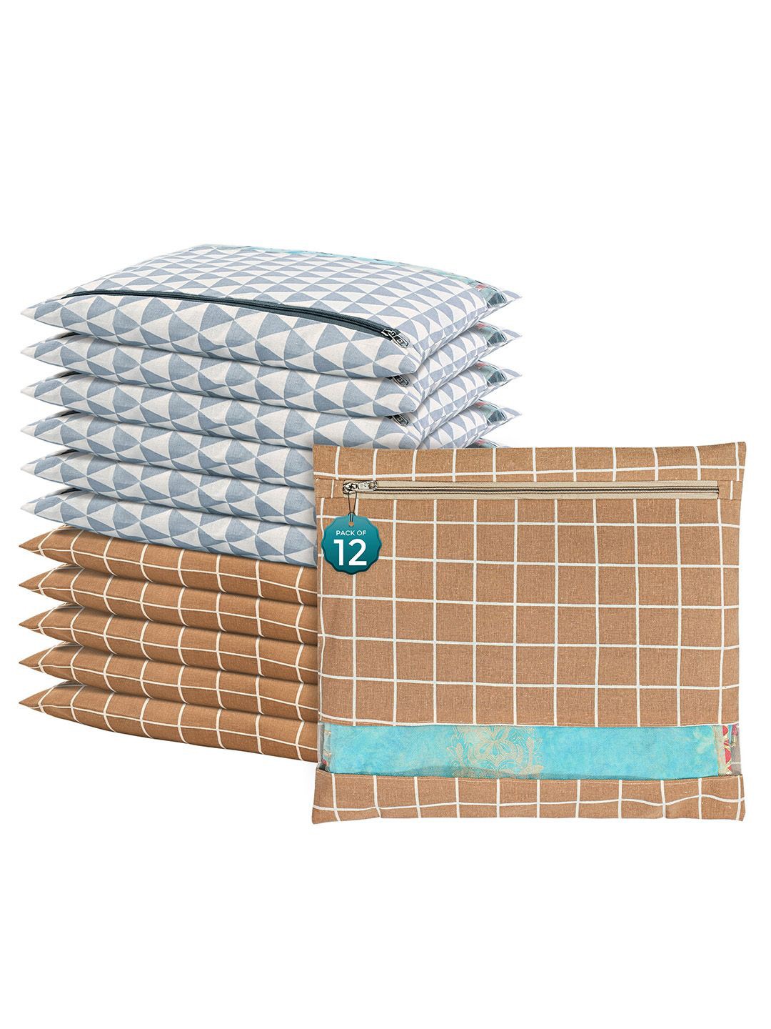 

Kuber Industries Brown 12 Pcs Regular Single Saree Cover Multi-Utility Storage Organisers