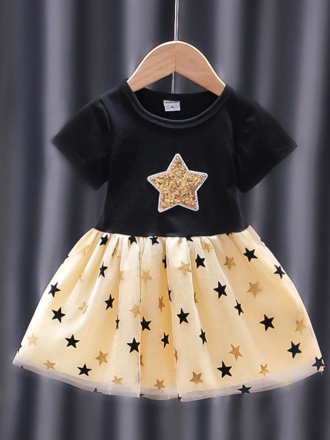 

YK Star Print Fit & Flare Dress, Black