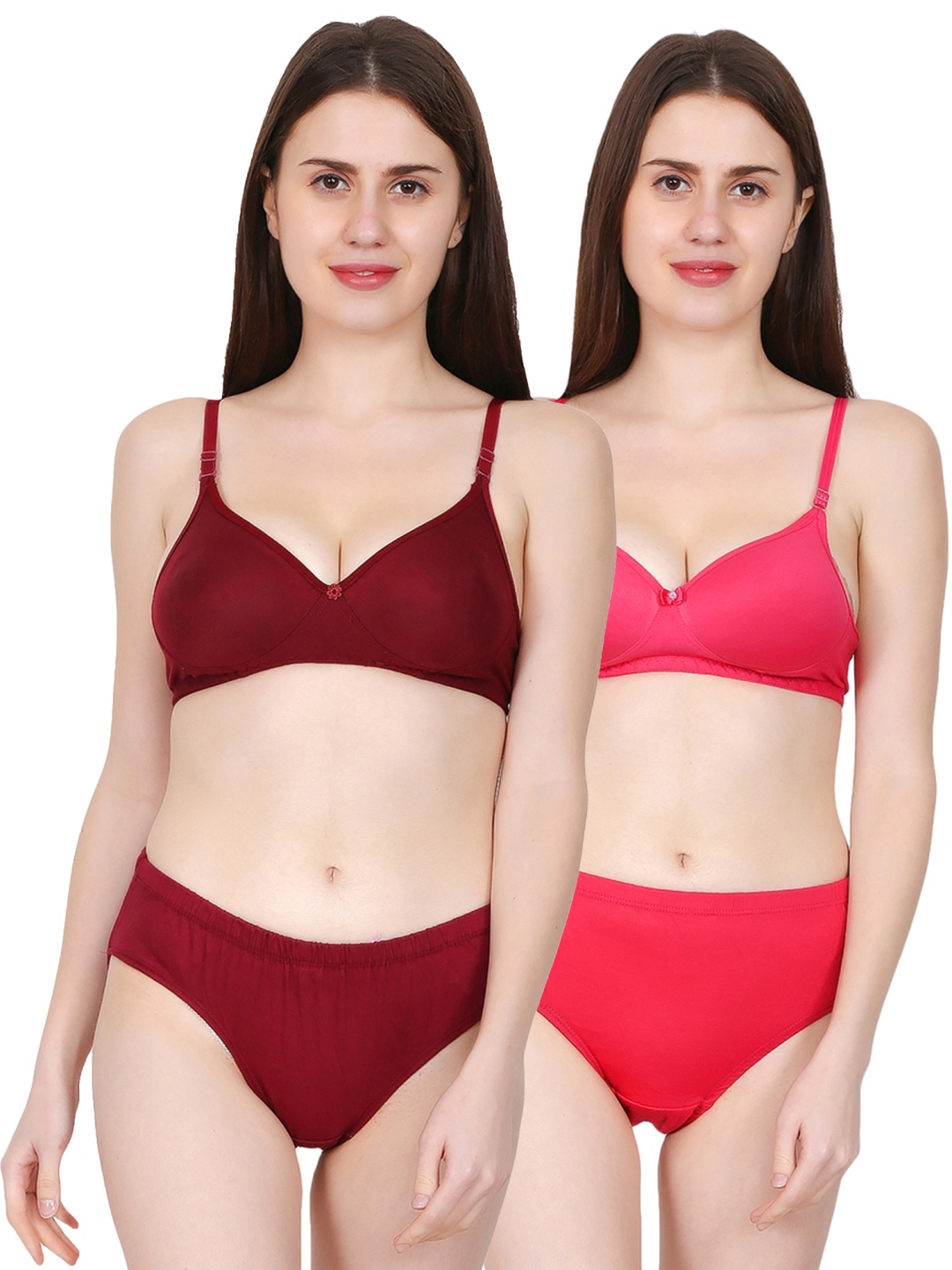 

chia fashions Pack Of 2 Padded Lingerie Set - CHFS-PAD-MRN-PNK-30B, Maroon
