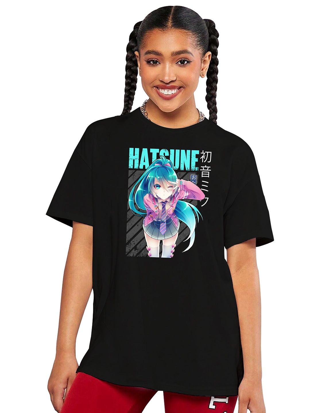 

MODARUE Girls Graphic Printed Round Neck Cotton Oversized T-shirt, Black