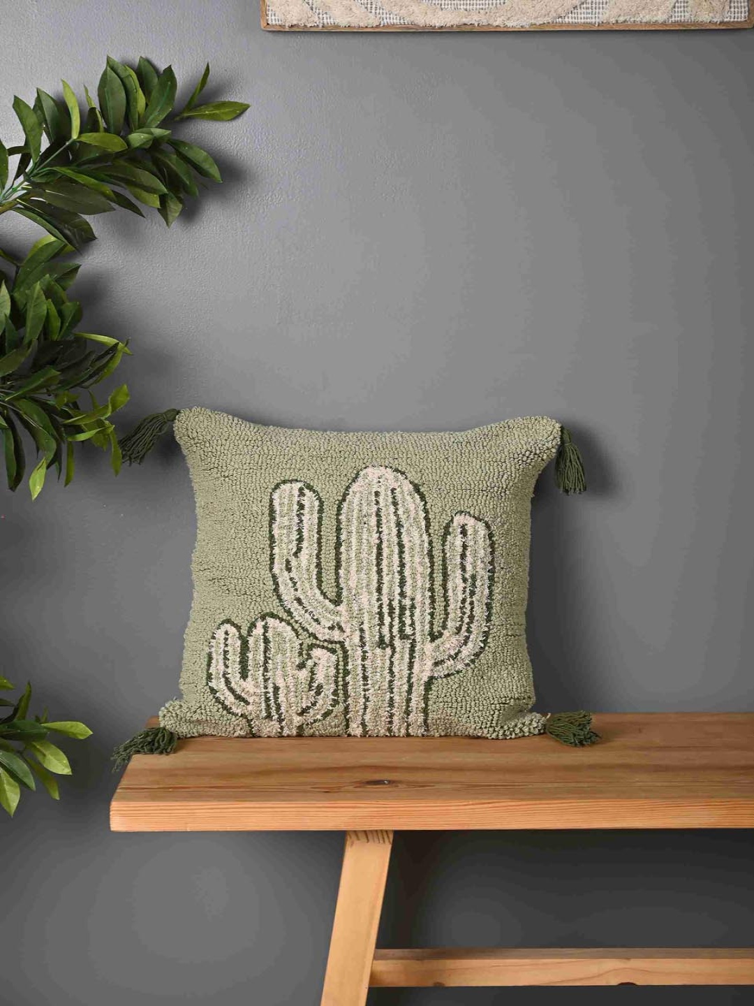 

SANSKRUTIHOMES Green & Beige Embroidered Cotton Square Cushion Cover