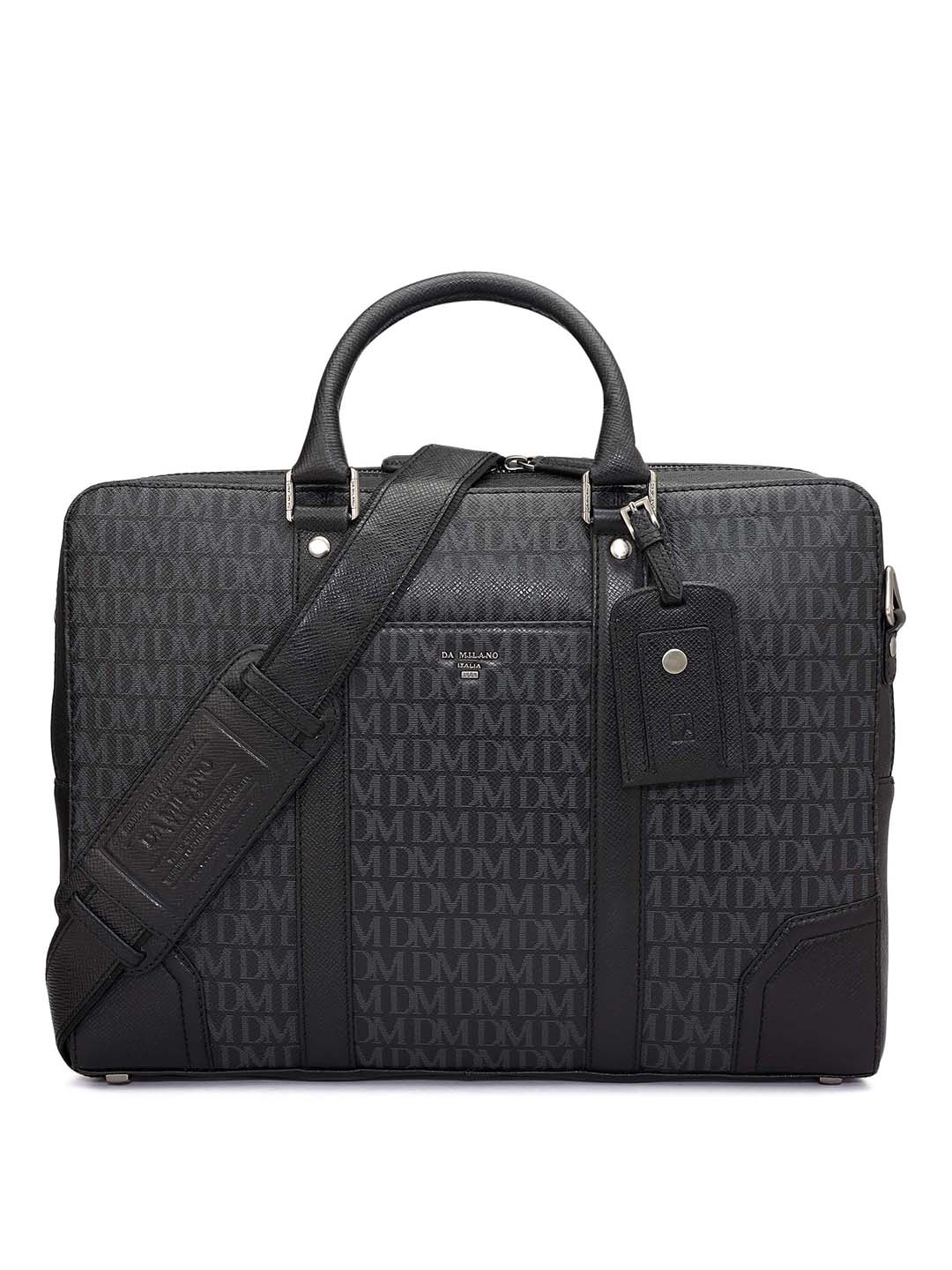 

Da Milano Men Textured Leather Laptop Bag, Black