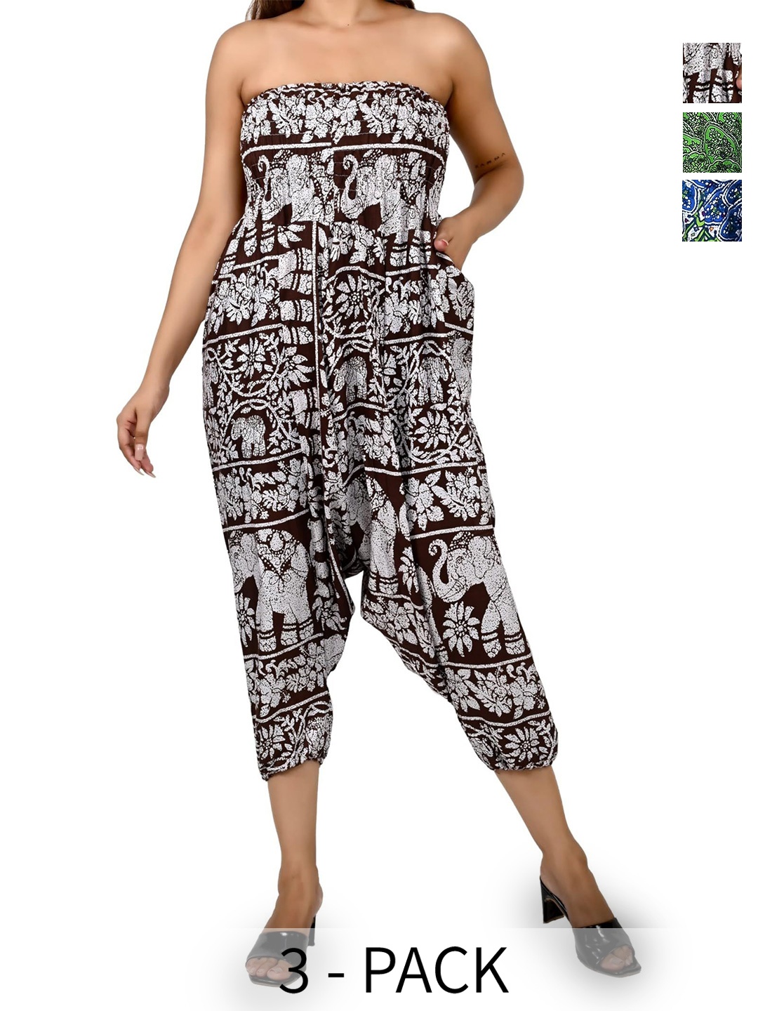 

NarNari Pack Of 3 Printed Mid-Rise Harem Pants, Brown