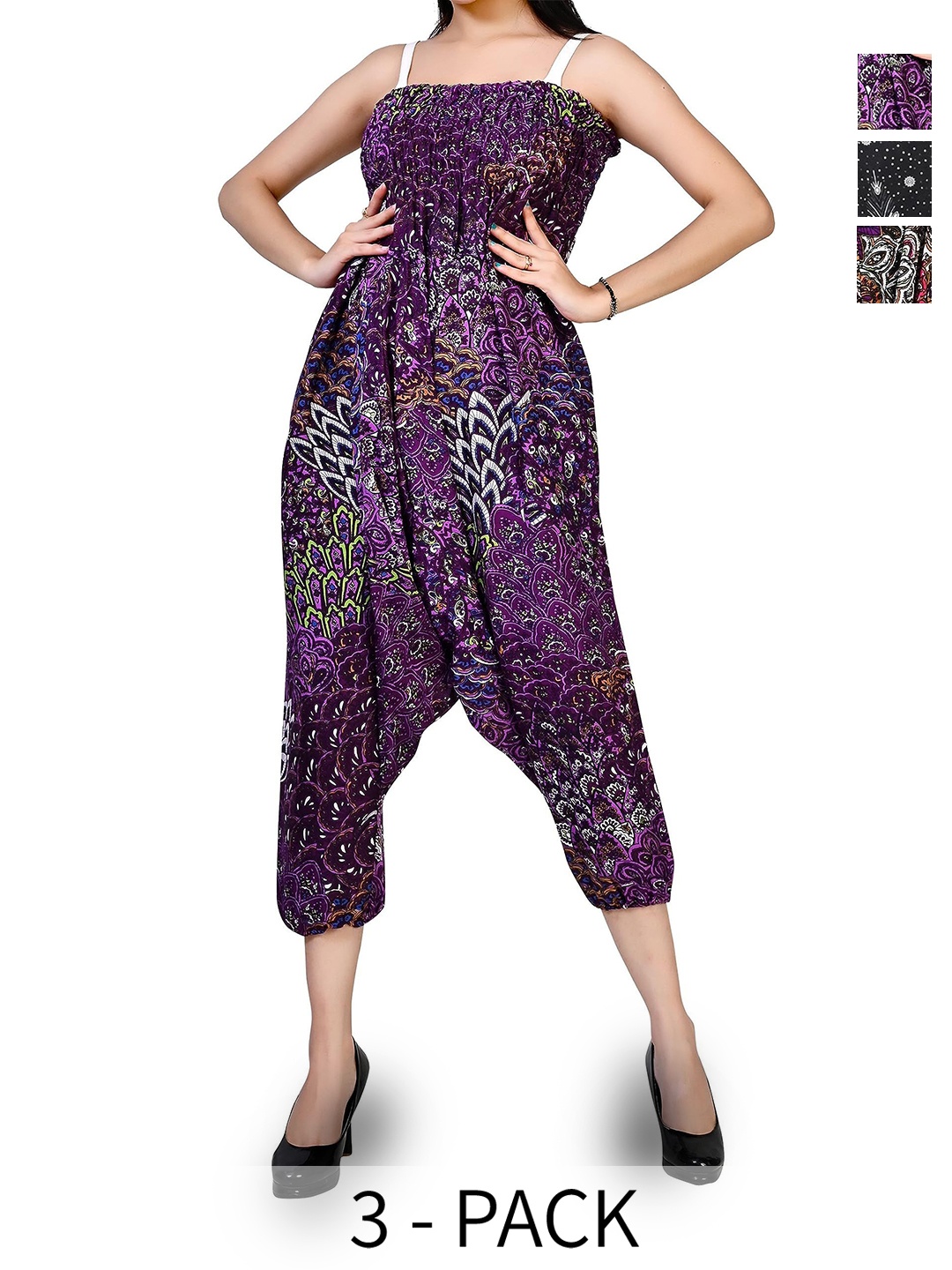 

NarNari Women Pack Of 3 Printed Mid-Rise Harem Pants, Purple