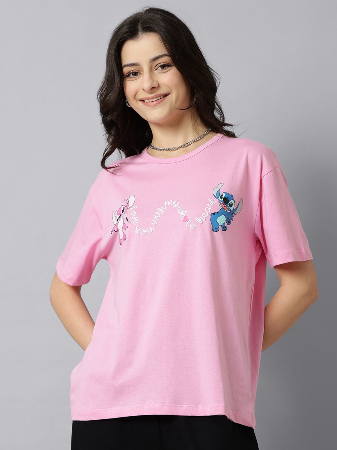 

Free Authority Lilo & Stitch Printed Oversize Tshirt, Pink