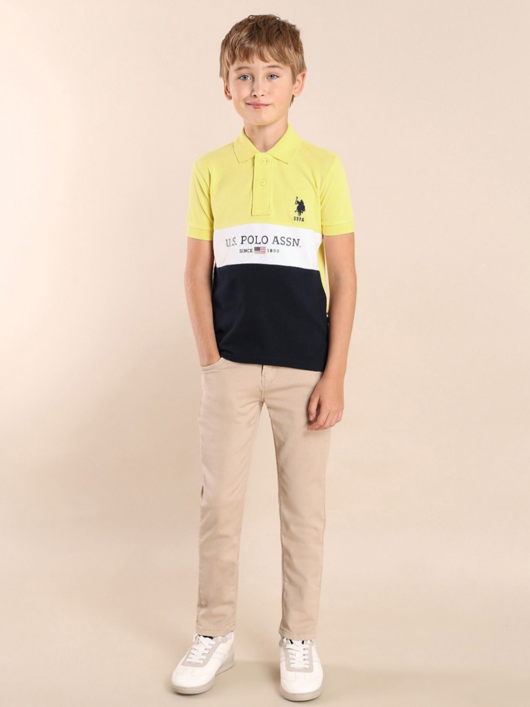 

U.S. Polo Assn. Kids Boys Brand Logo Colourblocked Polo Collar Applique T-shirt, Yellow