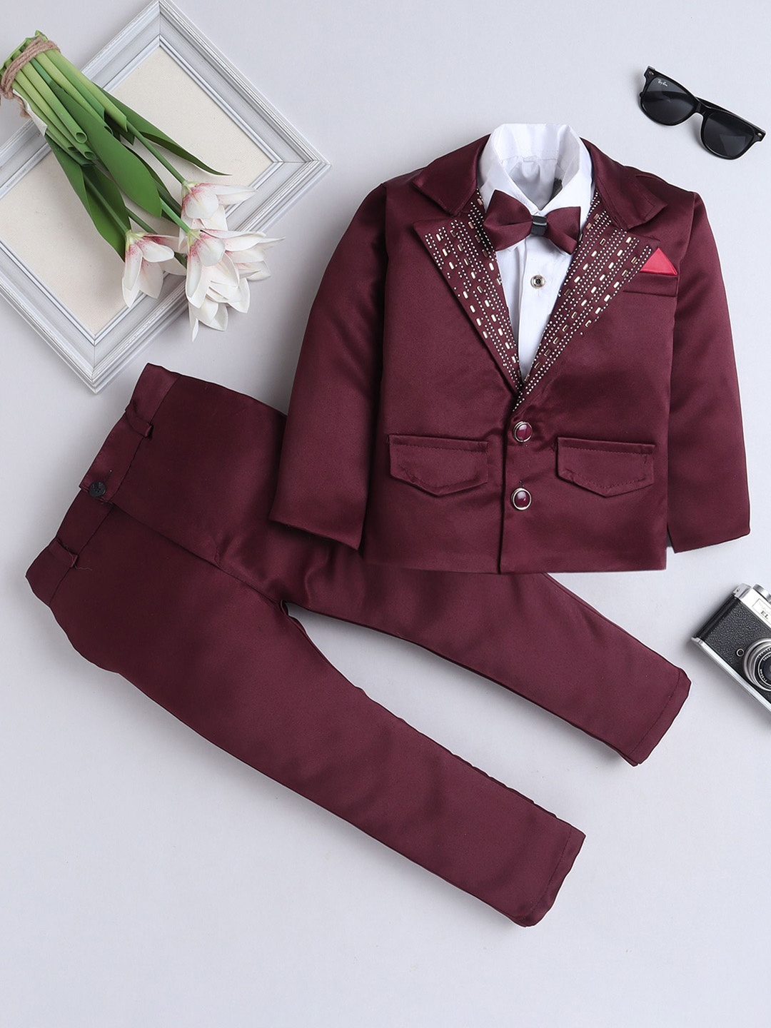 

BAESD Boys Slim-Fit Blazer and Trousers 3-Piece Suit, Red