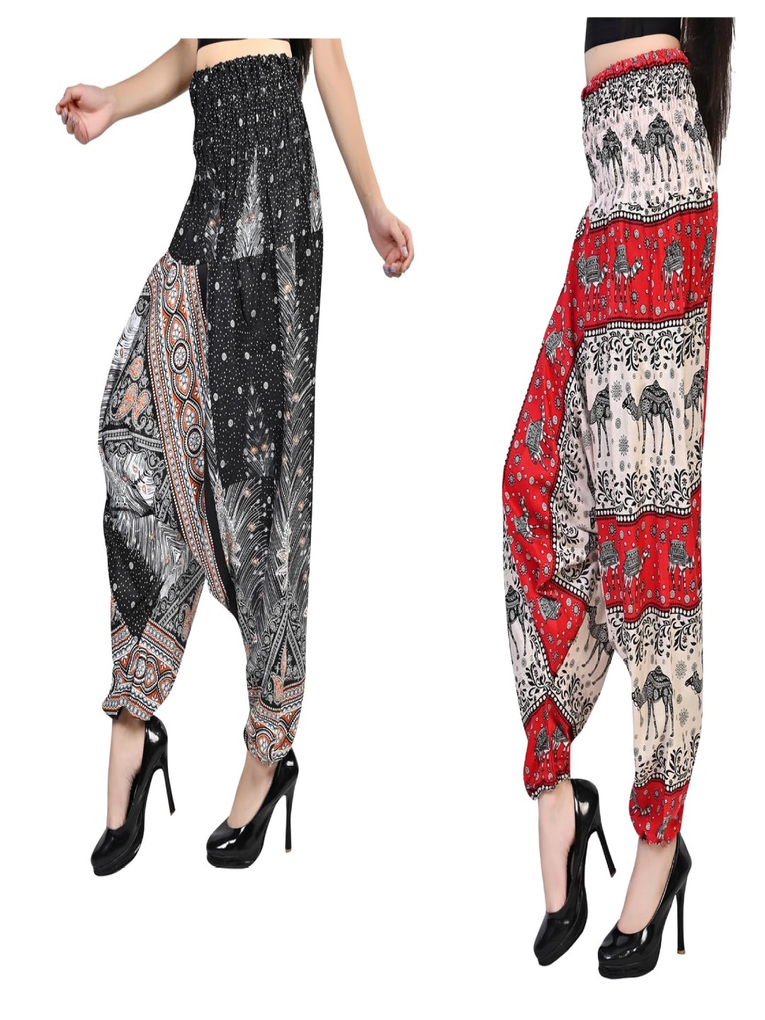 

NarNari Women Pack Of 2 Printed Loose-Fit Harem Pants, Black