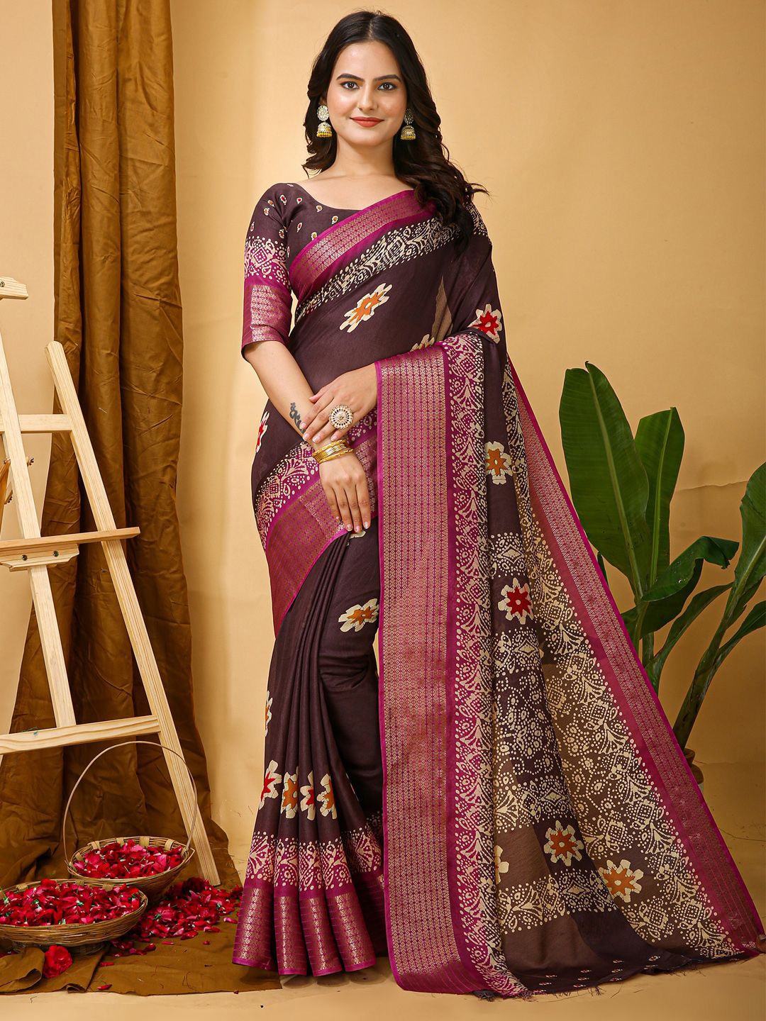 

Anouk Rustic Ethnic Motifs Zari Silk Blend Sungudi Saree, Burgundy