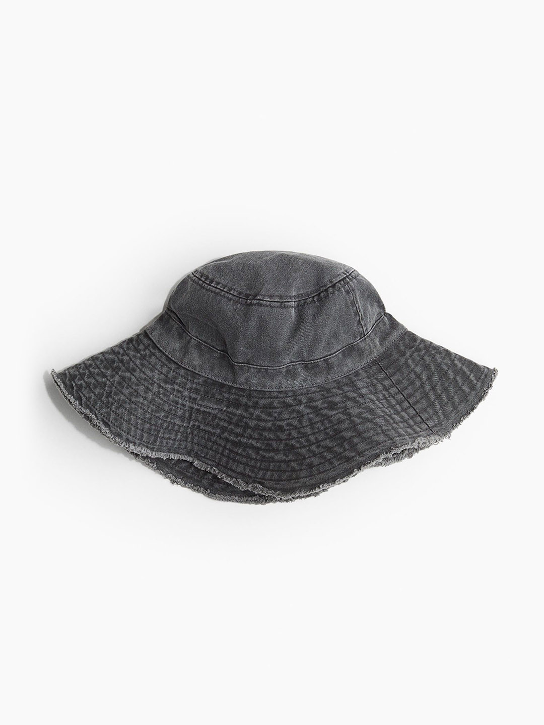 

H&M Frayed-Edge Cotton Bucket Hat, Grey