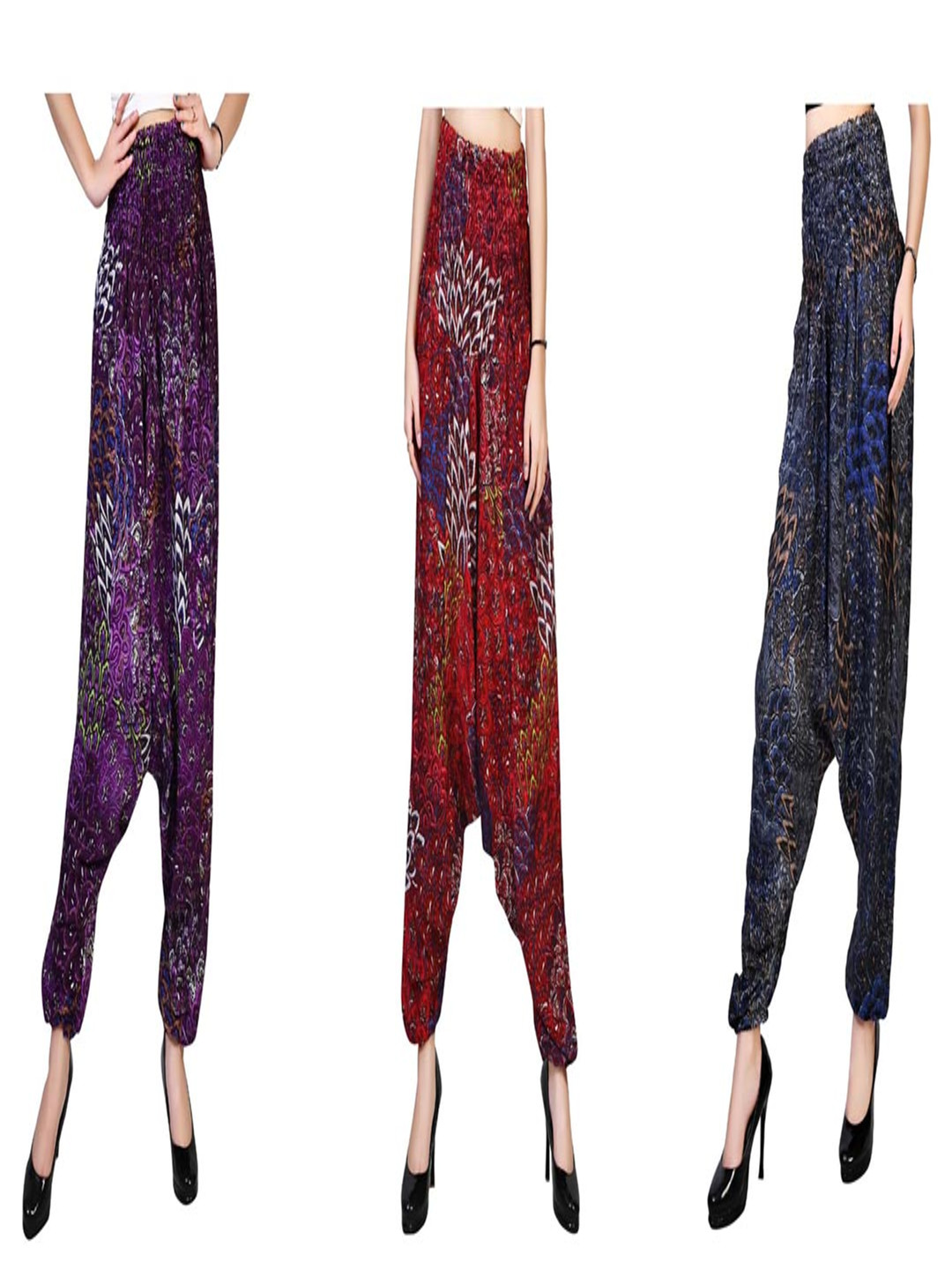 

NarNari Women Pack Of 3 Printed Mid-Rise Harem Pants, Purple