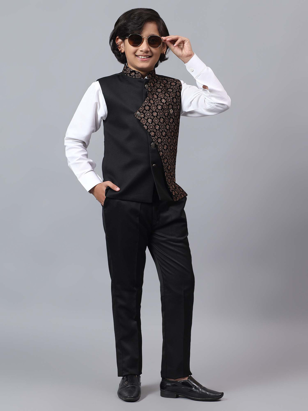 

BAESD Boys Embroidered Tuxedo 3-Piece Suit, Black
