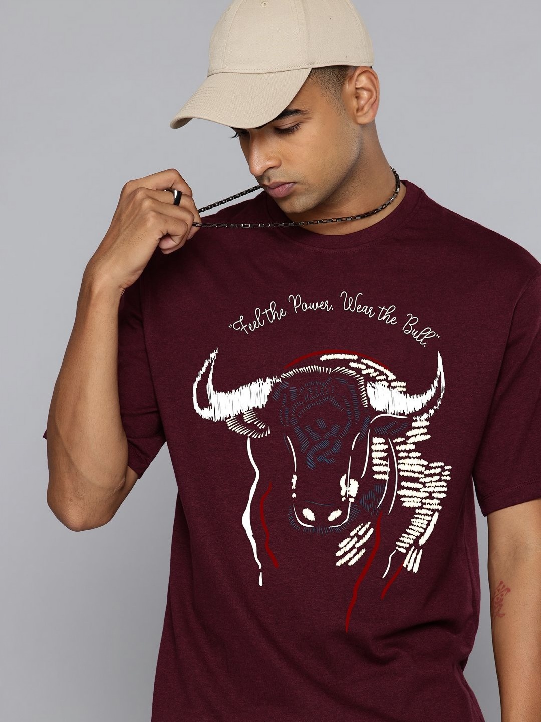 

Moda Rapido Men Graphic Printed Round Neck Cotton Relaxed Fit T-shirt, Burgundy