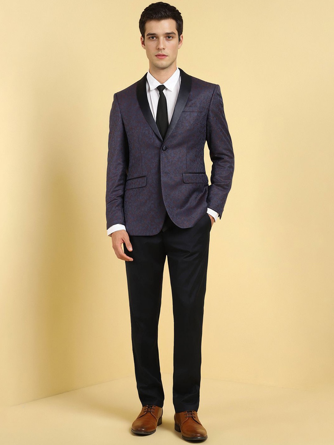 

Allen Solly Men Slim Fit Single-Breasted Two-Piece Party Suit, Navy blue