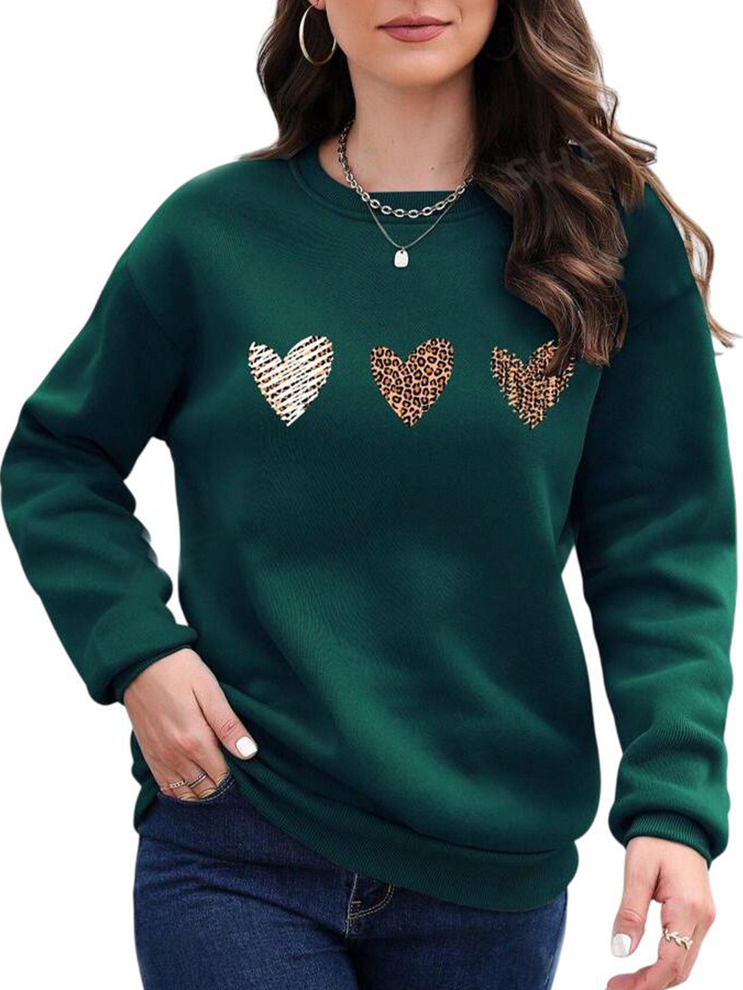 

KASHIAN Women Printed Hooded Sweatshirt, Green