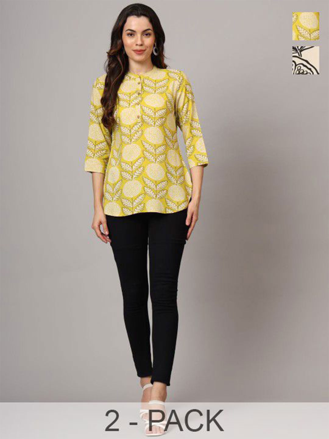 

Anouk Rustic Pack Of 2 Floral Printed Kurti, Yellow