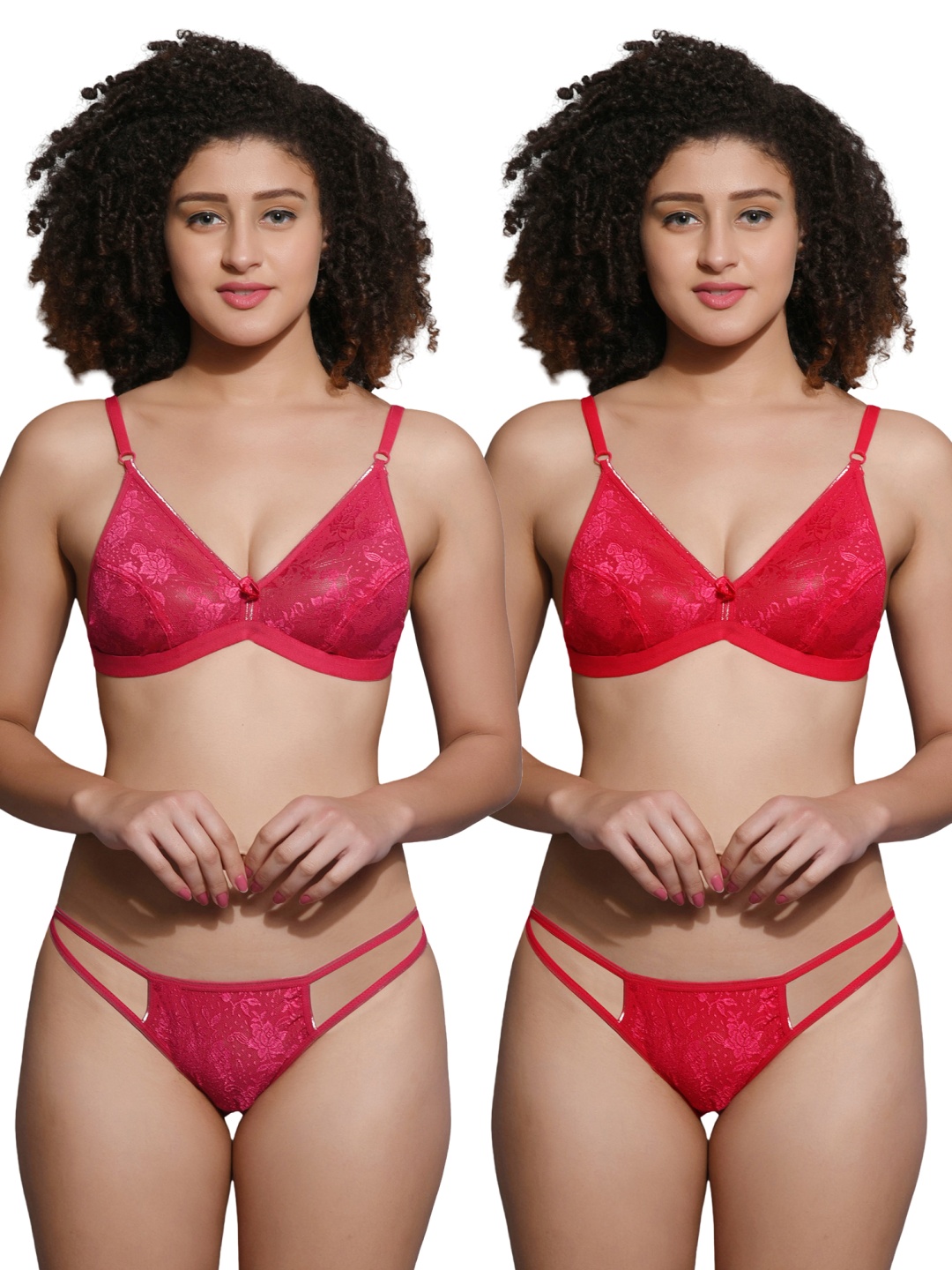 

chia fashions Pack Of 2 Non Padded Lingerie Set, Pink