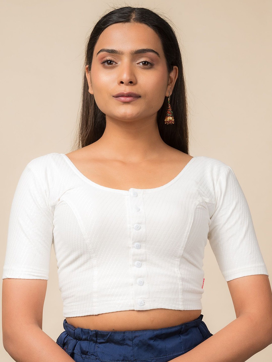

Bindigasm's Advi Cotton Dobby Stretchable Saree Blouse, White