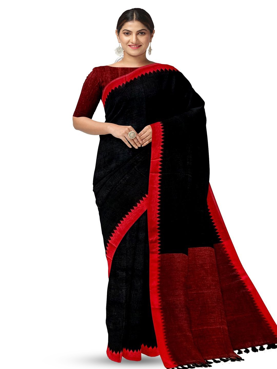 

BALARAM SAHA Pure Cotton Saree, Black