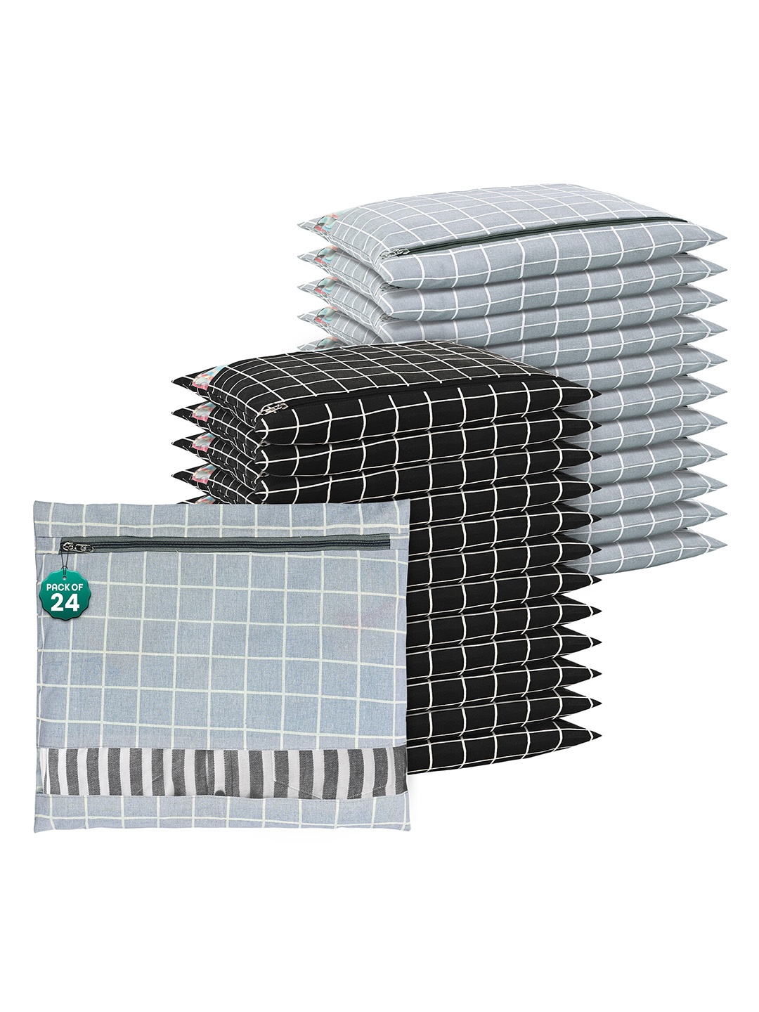 

Kuber Industries Grey 24 Pcs Regular Clothes Storage Single Packing Bag Drawer Organiser