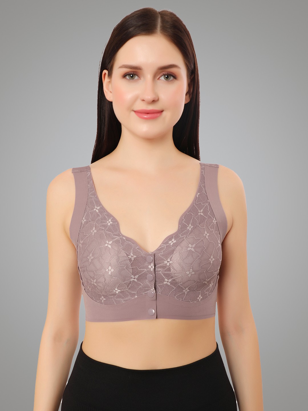 

Bella Voste Women Plus Size Floral Full Coverage Removable Padding Maternity Bra, Purple