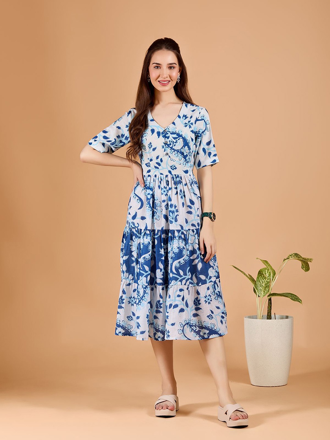 

DressBerry Floral Print Fit & Flare Midi Dress, Blue