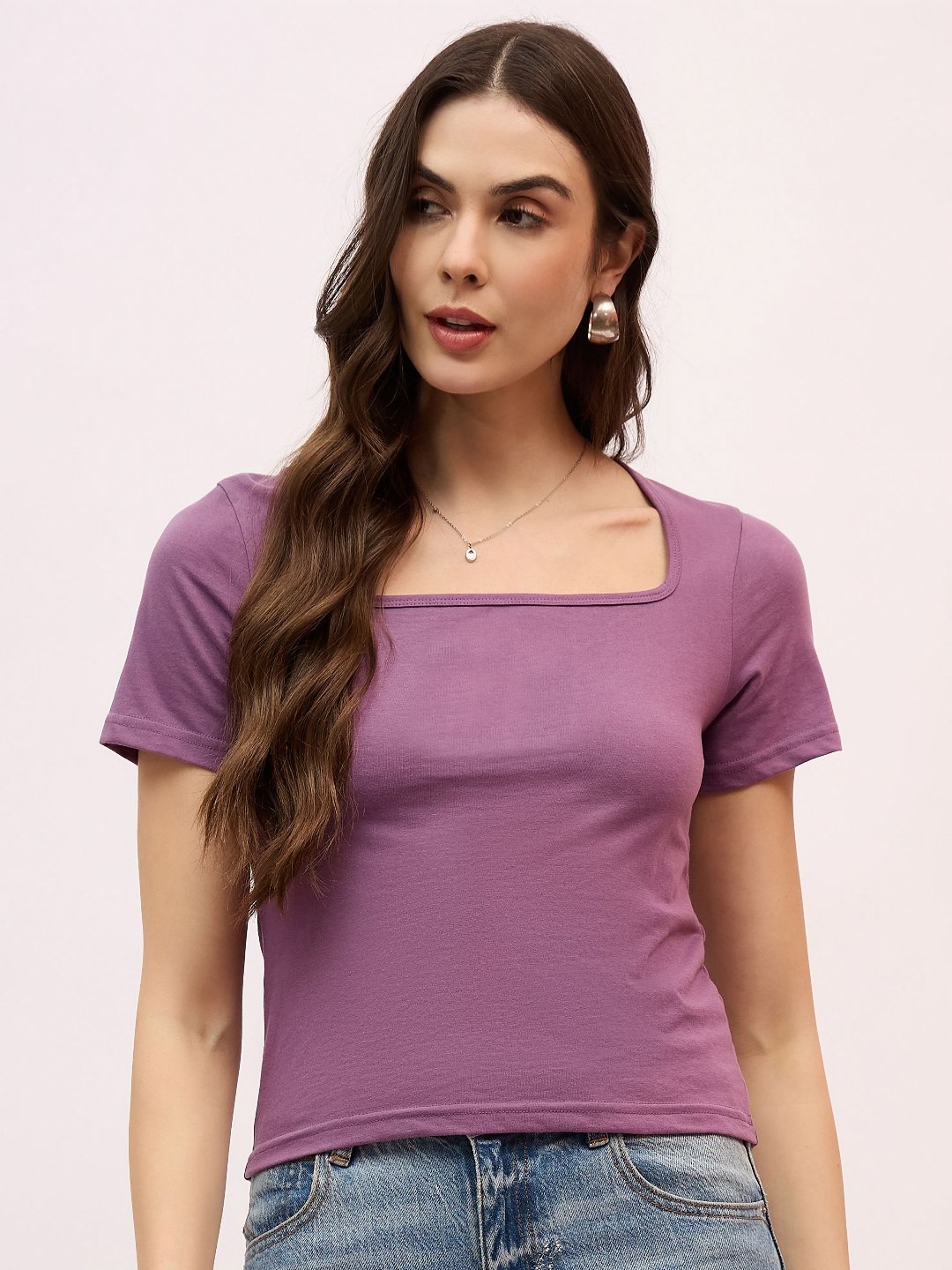 

DressBerry Women V-Neck Pockets T-shirt, Purple